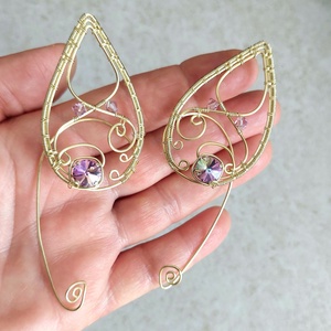 Arany tünde fülékszer swarovski kristályokkal - ékszer - fülbevaló - fülékszer - Meska.hu