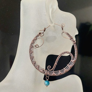 Nagy vörösréz karika fülbevaló apatit ásvány kövekkel - Meska.hu