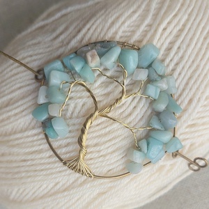 Amazonit ásvány életfa hajtű sárgaréz drótból - Meska.hu