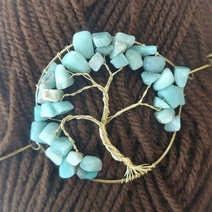 Amazonit ásvány életfa hajtű sárgaréz drótból - ruha & divat - hajdísz & hajcsat - hajcsat & hajtű - Meska.hu