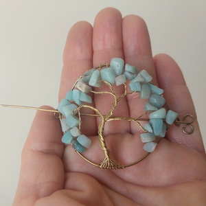 Amazonit ásvány életfa hajtű sárgaréz drótból - ruha & divat - hajdísz & hajcsat - hajcsat & hajtű - Meska.hu