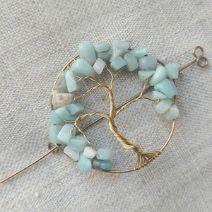Amazonit ásvány életfa hajtű sárgaréz drótból - ruha & divat - hajdísz & hajcsat - hajcsat & hajtű - Meska.hu