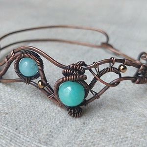 Vörösréz karkötő kék jáde és achát ásvánnyal - ékszer - karkötő - széles karkötő - Meska.hu