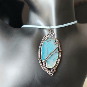 Vörösréz szett kék achát ásvánnyal - ékszer - ékszerszett - Meska.hu