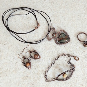 Zöld opál vörösréz ékszerszett - Meska.hu