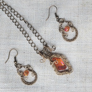 Antikolt alpakka drót ékszerszett swarovski kristályokkal - ékszer - ékszerszett - Meska.hu