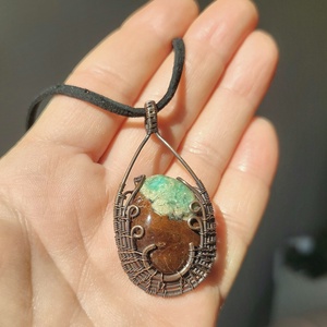 Vörösréz nyaklánc krizopráz ásvánnyal - ékszer - nyaklánc - medálos nyaklánc - Meska.hu