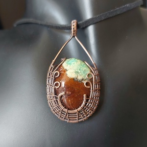 Vörösréz nyaklánc krizopráz ásvánnyal - ékszer - nyaklánc - medálos nyaklánc - Meska.hu