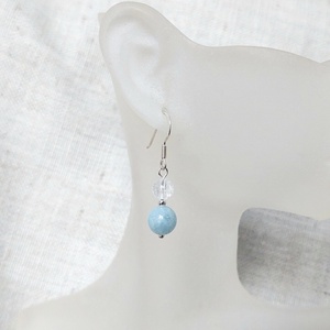 Sterling ezüst fülbevaló akvamarin és hegyikristály ásványokkal - ékszer - fülbevaló - lógó fülbevaló - Meska.hu