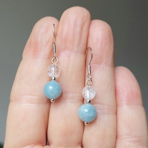 Sterling ezüst fülbevaló akvamarin és hegyikristály ásványokkal - ékszer - fülbevaló - lógó fülbevaló - Meska.hu