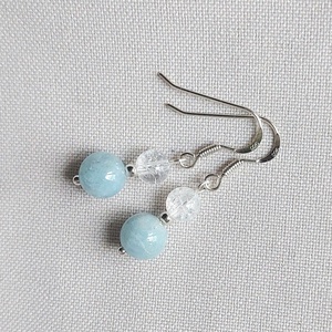 Sterling ezüst fülbevaló akvamarin és hegyikristály ásványokkal - ékszer - fülbevaló - lógó fülbevaló - Meska.hu