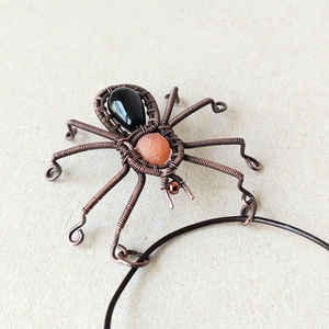 Vörösréz pók nyaklánc ónix és achát ásvány kövekkel - ékszer - nyaklánc - medálos nyaklánc - Meska.hu