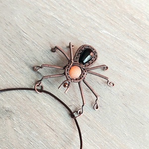 Vörösréz pók nyaklánc ónix és achát ásvány kövekkel - ékszer - nyaklánc - medálos nyaklánc - Meska.hu