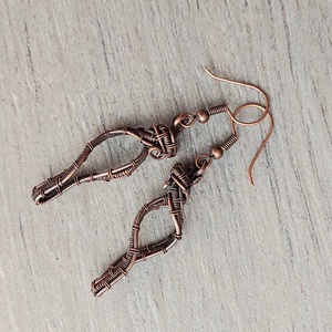 Vörösréz drót fülbevaló - ékszer - fülbevaló - lógó fülbevaló - Meska.hu