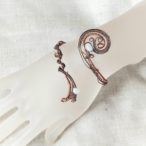 Vörösréz merev karkötő holdkő ásvány kövekkel - Meska.hu