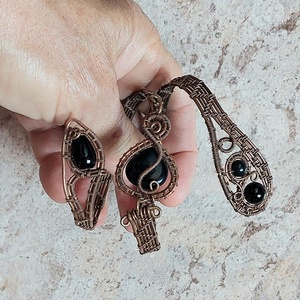 Dupla vörösréz karkötő ónix és fekete achát ásványokkal - ékszer - karkötő - karperec - Meska.hu