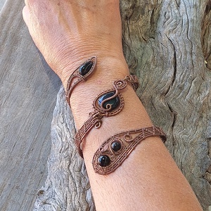 Dupla vörösréz karkötő ónix és fekete achát ásványokkal - Meska.hu