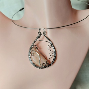 Rózsaopál ásvány acél nyaklánc - ékszer - nyaklánc - medálos nyaklánc - Meska.hu