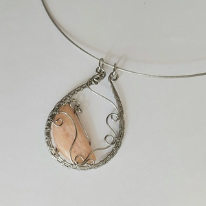Rózsaopál ásvány acél nyaklánc, Ékszer, Nyaklánc, Medálos nyaklánc, Ékszerkészítés, MESKA