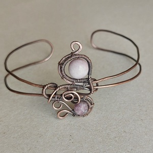 Vörösréz karkötő lepidolit és kunzit ásvány kövekkel, Ékszer, Karkötő, Karperec, Ékszerkészítés, MESKA