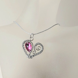 Acél szív nyaklánc swarovski kristállyal - ékszer - nyaklánc - medálos nyaklánc - Meska.hu