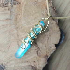 Akva aura kvarc nyaklánc - ékszer - nyaklánc - medálos nyaklánc - Meska.hu