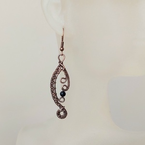 Vörösréz fülbevaló kék napkővel - Meska.hu