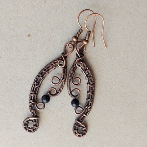 Vörösréz fülbevaló kék napkővel - ékszer - fülbevaló - lógó fülbevaló - Meska.hu