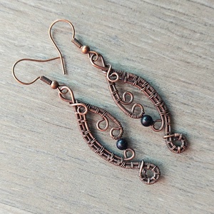 Vörösréz fülbevaló kék napkővel - ékszer - fülbevaló - lógó fülbevaló - Meska.hu