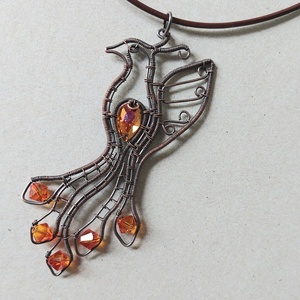 Vörösréz főnix madár nyaklánc swarovski kristályokkal - ékszer - nyaklánc - medálos nyaklánc - Meska.hu