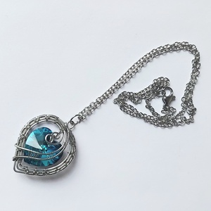 Kék swarovski szív acél nyaklánc - ékszer - nyaklánc - medálos nyaklánc - Meska.hu