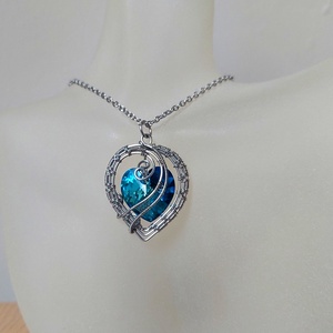 Kék swarovski szív acél nyaklánc - ékszer - nyaklánc - medálos nyaklánc - Meska.hu
