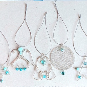 5 darabos türkizkék dekoráció karácsonfadísz szett (swarovski és gyöngy) - Meska.hu