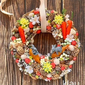 Tavaszi, húsvéti ajtódísz, kopogtató nyuszival - Meska.hu