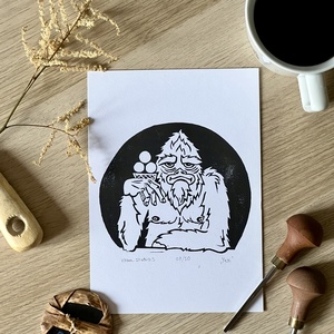 Egyedi Linómetszet - Yeti - művészet - grafika & illusztráció - művészi nyomat - Meska.hu