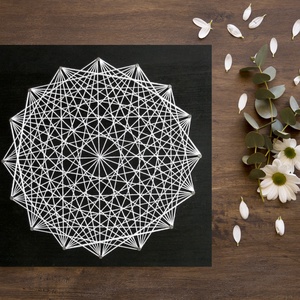 String Art Fehér Geometria 20x20cm, Otthon & Lakás, Dekoráció, Spiritualitás, Mandala, Famegmunkálás, Fotó, grafika, rajz, illusztráció, Meska
