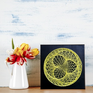 String Art Sárga Lótusz 25x25cm, Otthon & Lakás, Dekoráció, Spiritualitás, Mandala, Famegmunkálás, Fotó, grafika, rajz, illusztráció, Meska