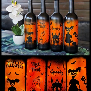 Világító Halloweeni üvegek  - otthon & életmód - dekoráció - halloween - halloweeni lámpás - Meska.hu