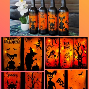 Világító Halloweeni üvegek  - otthon & életmód - dekoráció - halloween - halloweeni lámpás - Meska.hu