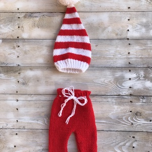 Piros-fehér kötött szett (babasapka és nadrág), , Kötés, MESKA