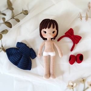 Horgolt baba kék ruhában - játék & sport - baba & babaház - öltöztethető baba - Meska.hu