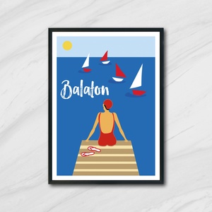 Balaton, Retro hangulatú poszter, Művészet, Grafika & Illusztráció, Digitális, Fotó, grafika, rajz, illusztráció, MESKA