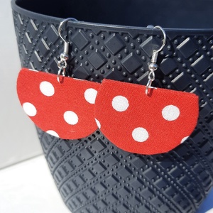 Piros fehér pöttyös textilfülbevaló - Meska.hu