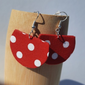 Piros fehér pöttyös textilfülbevaló - ékszer - fülbevaló - lógó fülbevaló - Meska.hu