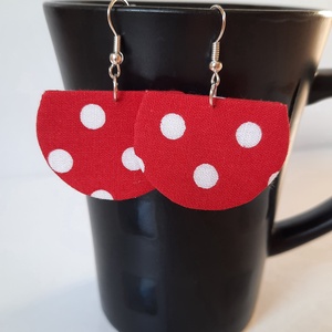 Piros fehér pöttyös textilfülbevaló - ékszer - fülbevaló - lógó fülbevaló - Meska.hu
