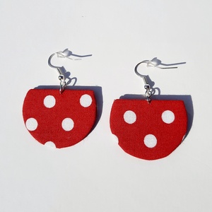 Piros fehér pöttyös textilfülbevaló - ékszer - fülbevaló - lógó fülbevaló - Meska.hu