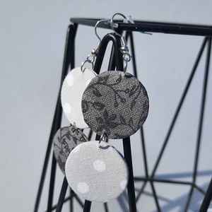 Fekete-szürke duplakör textil fülbevaló - ékszer - fülbevaló - karika fülbevaló - Meska.hu