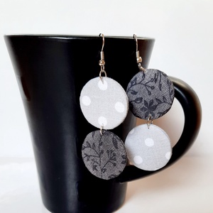 Fekete-szürke duplakör textil fülbevaló - ékszer - fülbevaló - karika fülbevaló - Meska.hu