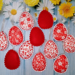 Húsvéti piros-fehér mintás tojásdíszek - otthon & életmód - dekoráció - fali és függő dekoráció - függődísz - Meska.hu