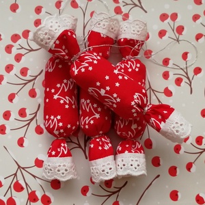 Textil szaloncukor - fehér karácsonyfás - karácsony - karácsonyi lakásdekoráció - karácsonyfadíszek - Meska.hu